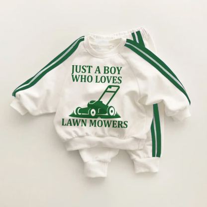 芝刈り機がLOVES男の子 ベビー幼児用 グリーンストライプ 2点セット - ホワイト＆グリーン - 3～5歳 - image 1