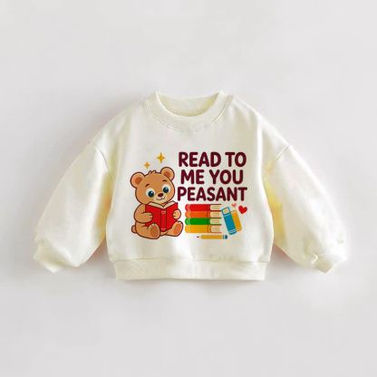 READ TO ME YOU PEASANT！赤ちゃん幼児用読書クマのクリームスウェットシャツ - クリーム - 3～5歳 - image 1