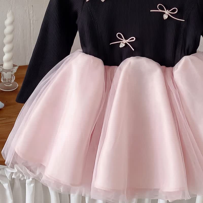 幼児用女の子向け、黒ニットボディス、ピンクチュールDress - image 3