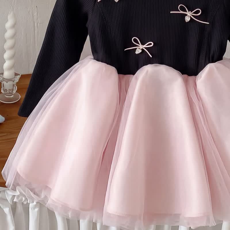 幼児用女の子向け、黒ニットボディス、ピンクチュールDress - image 3