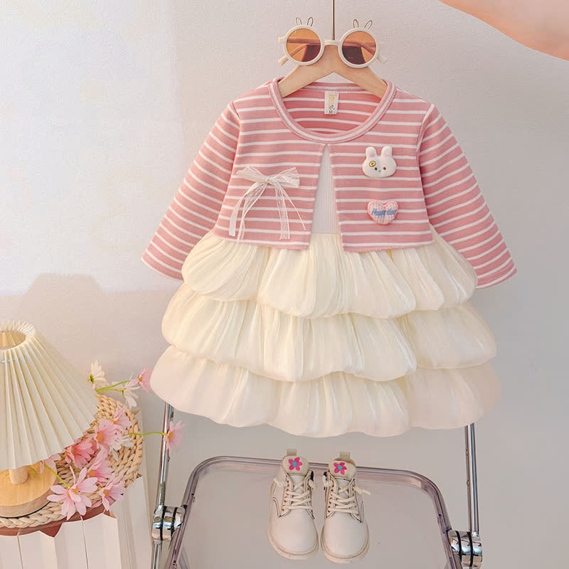 ベビー・幼児用女の子向けうさぎ柄ストライプニットチュールDress - ピンク - 3～4歳 - image 1