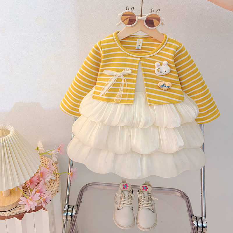 ベビー・幼児用女の子向けうさぎ柄ストライプニットチュールDress - 黄色 - 3～4歳 - image 2