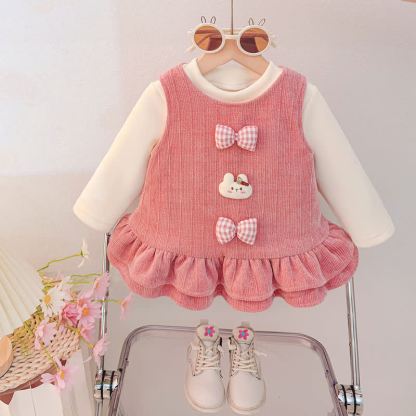 ベビーガール用ダブルリボンフリーストップ＆Dress - ピンク - 4～5歳 - image 2