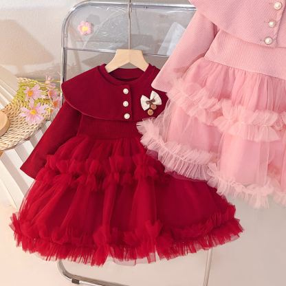 ベビー・幼児向けパールショールカラー重ねチュールDress - image 1