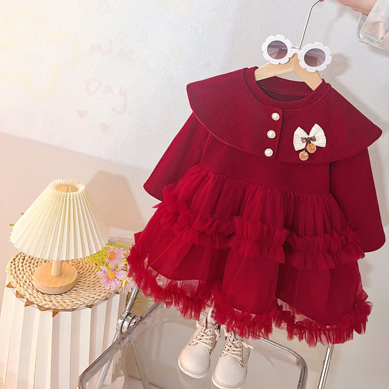 ベビー・幼児向けパールショールカラー重ねチュールDress - 赤 - 3～4歳 - image 2