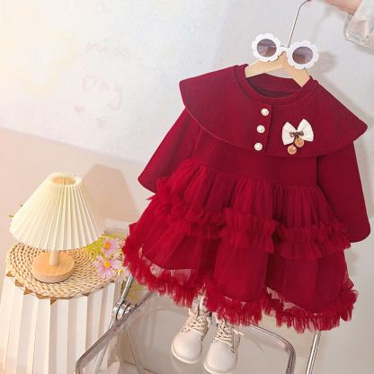ベビー・幼児向けパールショールカラー重ねチュールDress - 赤 - 3～4歳 - image 2