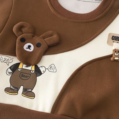 幼児男の子用クマ柄パッチ付きスウェットシャツとジョガーパンツの2点セット - image 6