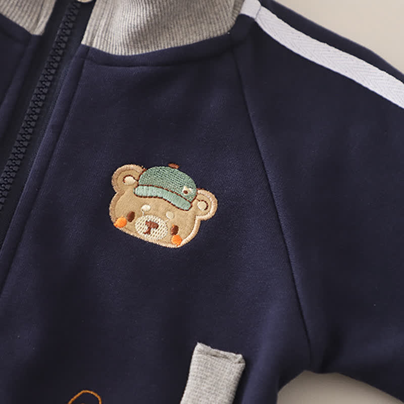 幼児男の子用クマ柄パッチ付きジップアップジャケットとジョガーパンツのツーピースセット - image 7