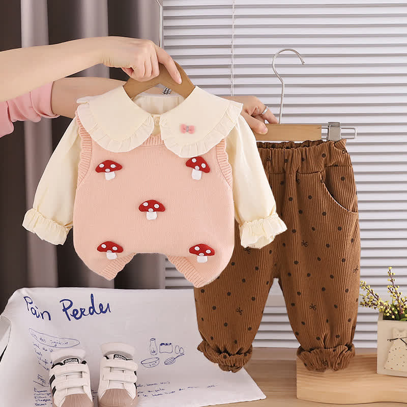 幼児用女の子向けマッシュルーム柄ニットトップス＆パンツ 3点セット - ピンク - 4～5歳 - image 2