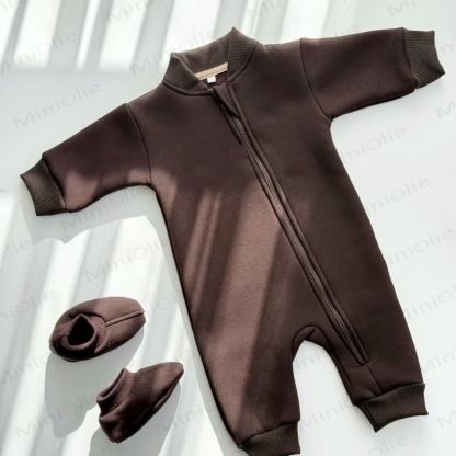 ベビー用フリース裏地付きジップアップロンパース（ブーティ付き） - 茶色 - 2～3歳 - image 3