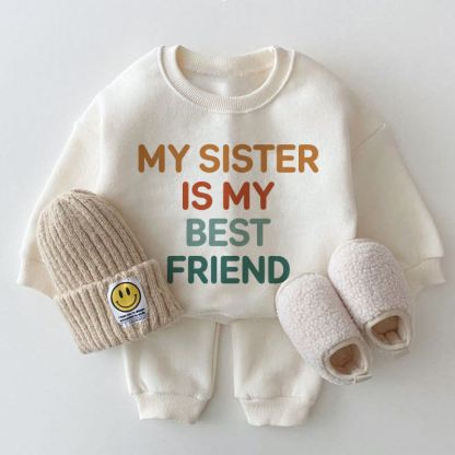 MYのSISTERはMYの親友 ベビー用ホワイトスウェットシャツ2点セット - 白 - 2～3歳 - image 1