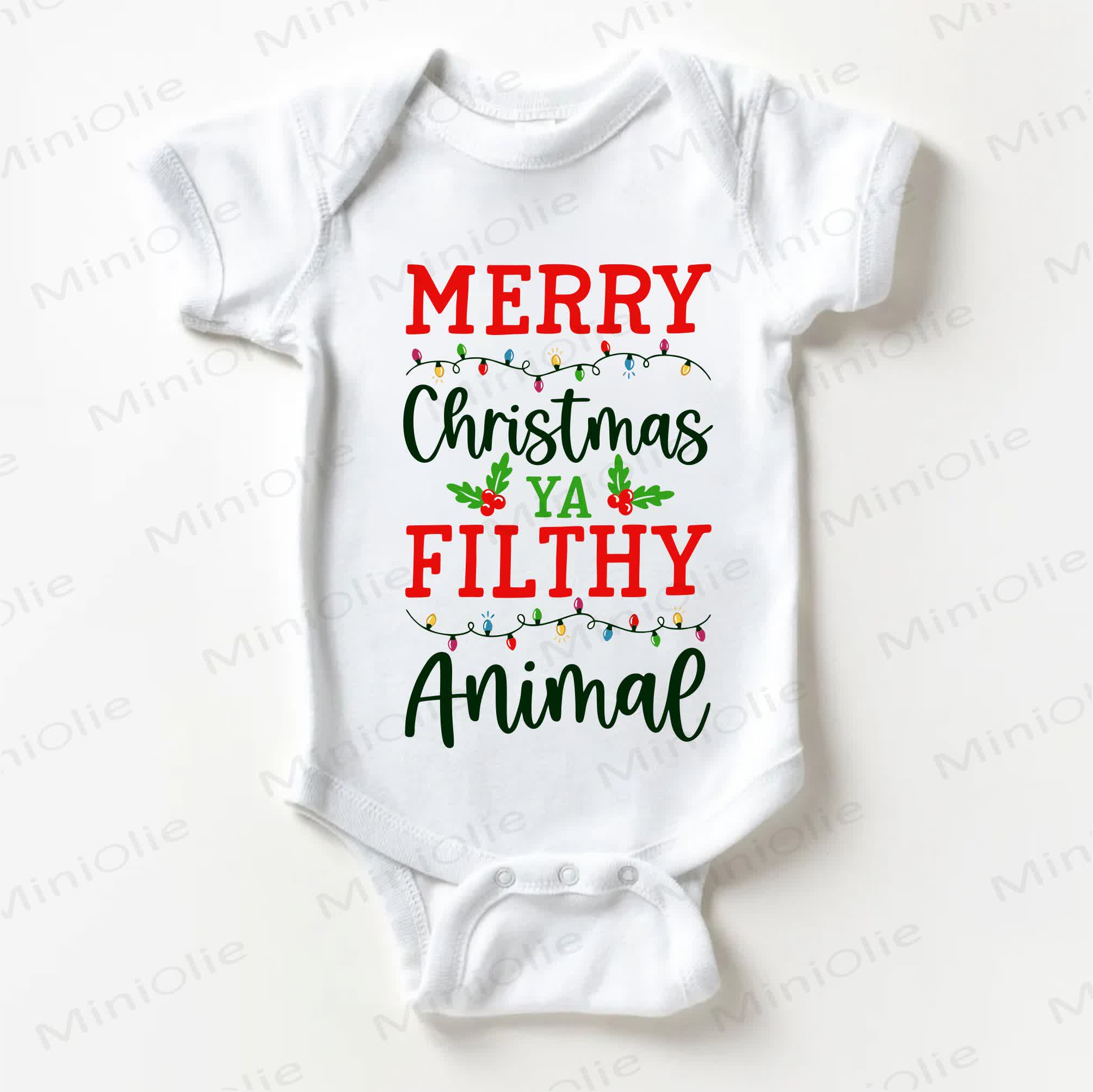 MERRY CHRISTMAS YA FILTHY ANIMAL！ベビー用ホワイトボディスーツ - 白 - 18～24ヶ月 - image 1