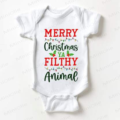 MERRY CHRISTMAS YA FILTHY ANIMAL！ベビー用ホワイトボディスーツ - 白 - 18～24ヶ月 - image 1