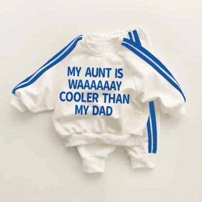 MY AUNT IS WAAAAAAY COOLER THAN MY DADベビーブルーストライプのツーピースセット - ホワイト＆ブルー - 3～5歳 - image 1