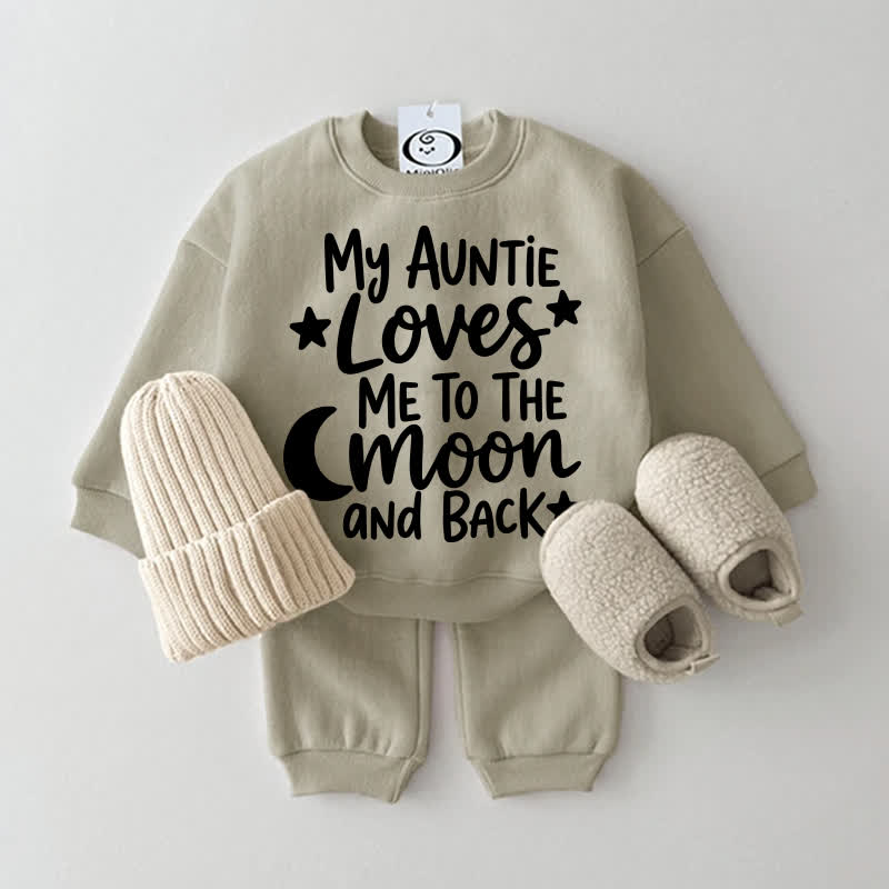 MY AUNTIE LOVES ME TO THE MOON AND BACKベビー用スウェットシャツ 2点セット - グレーグリーン - 2～3歳 - image 2