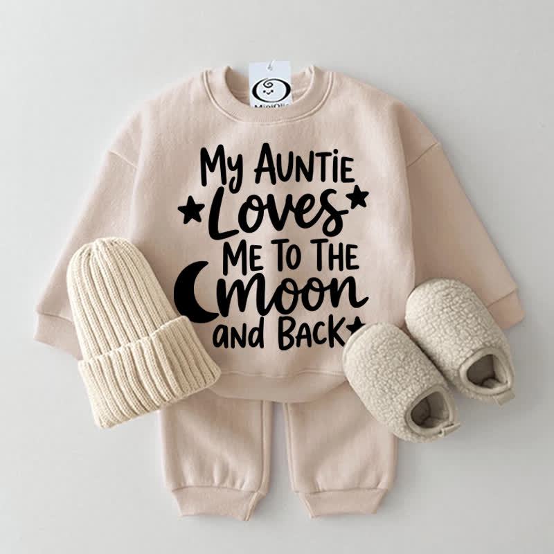 MY AUNTIE LOVES ME TO THE MOON AND BACKベビー用スウェットシャツ 2点セット - ベージュ - 2～3歳 - image 1