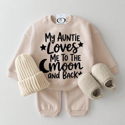 MY AUNTIE LOVES ME TO THE MOON AND BACKベビー用スウェットシャツ 2点セット - ベージュ - 2～3歳 - image 1