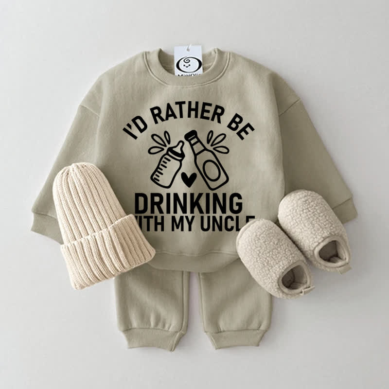 I'D RATHER BE DRINKING WITH MY UNCLE哺乳瓶プリントのスウェットシャツ2点セット - グレーグリーン - 2～3歳 - image 2