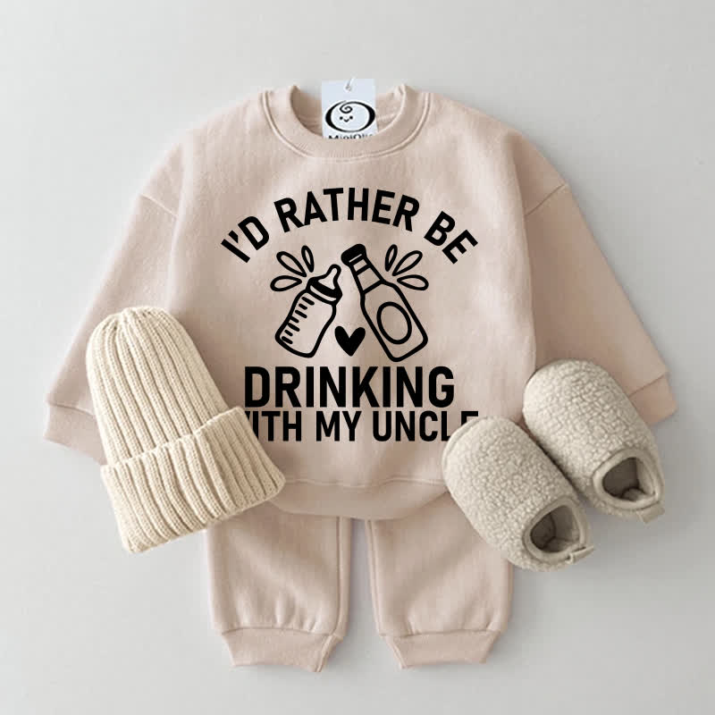 I'D RATHER BE DRINKING WITH MY UNCLE哺乳瓶プリントのスウェットシャツ2点セット - ベージュ - 2～3歳 - image 1