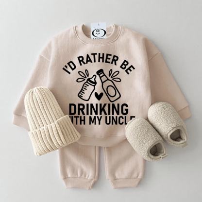 I'D RATHER BE DRINKING WITH MY UNCLE哺乳瓶プリントのスウェットシャツ2点セット - ベージュ - 2～3歳 - image 1