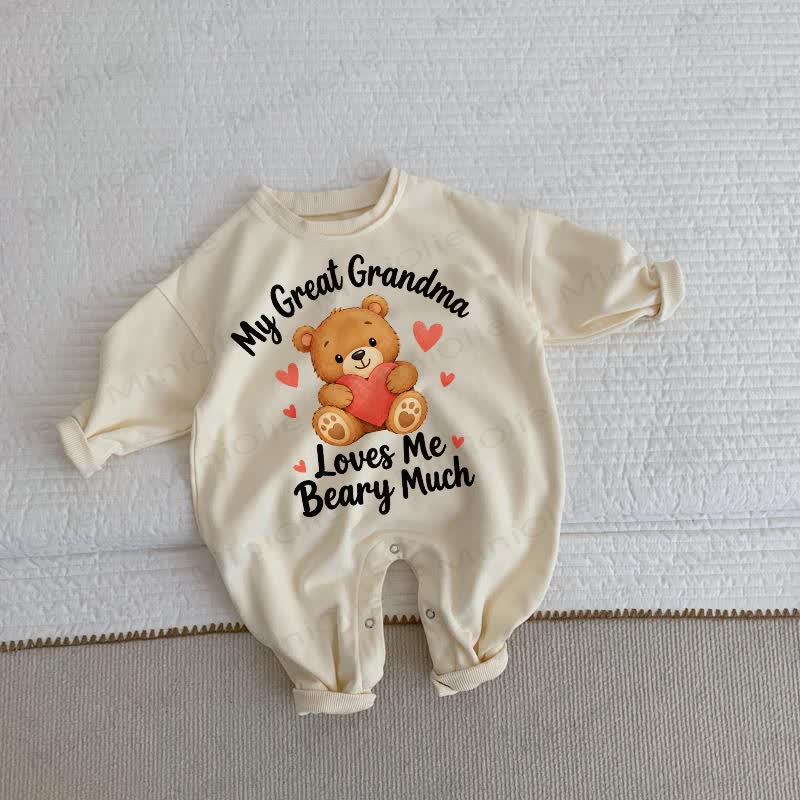 MY GREAT GRANDMA LOVES ME BEARY MUCHベージュロンパース - ベージュ - 2～3歳 - image 1