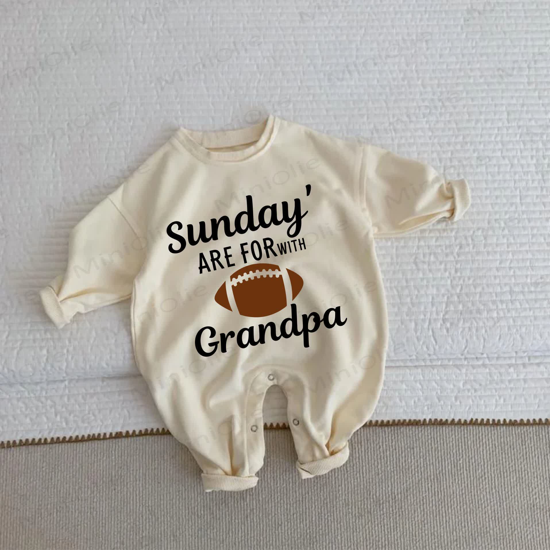 SUNDAY' ARE FOR WITH GRANDPAベージュラグビーロンパース - ベージュ - 2～3歳 - image 1
