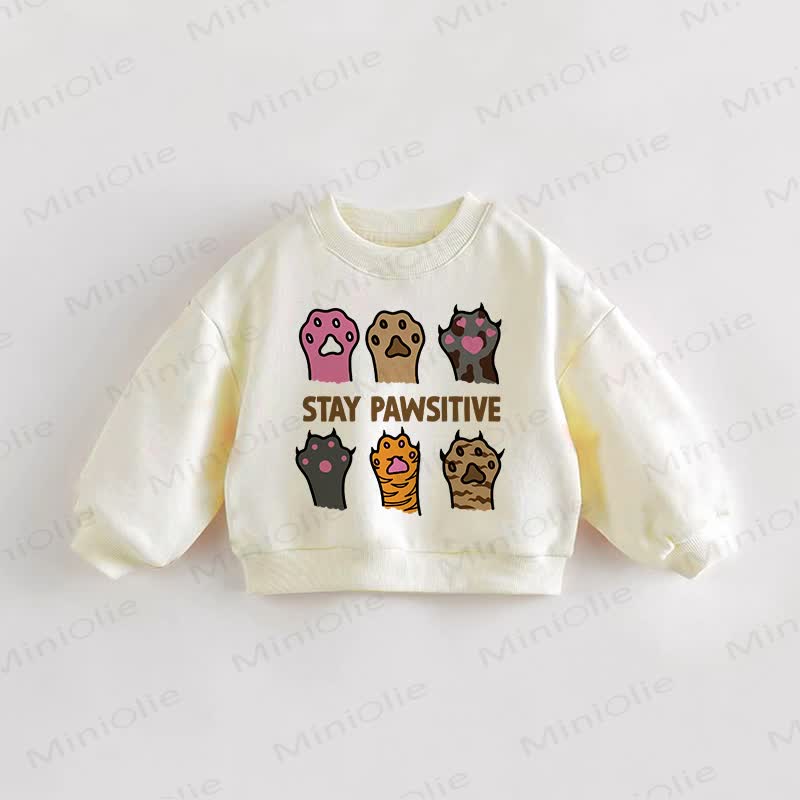 STAY PAWSITIVEベビー幼児用クリームスウェットシャツ - クリーム - 3～5歳 - image 1