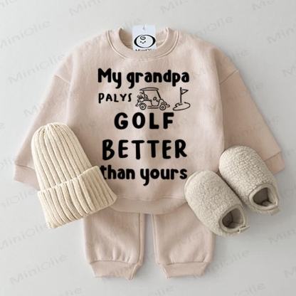 MY GRANDPA PALYS GOLF BETTER THAN YOURSスウェットシャツ 2点セット - ピンク - 2～3歳 - image 1