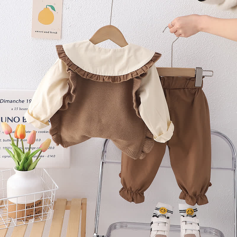 ベビー幼児用花柄ニットトップス＆パンツ3点セット - image 4