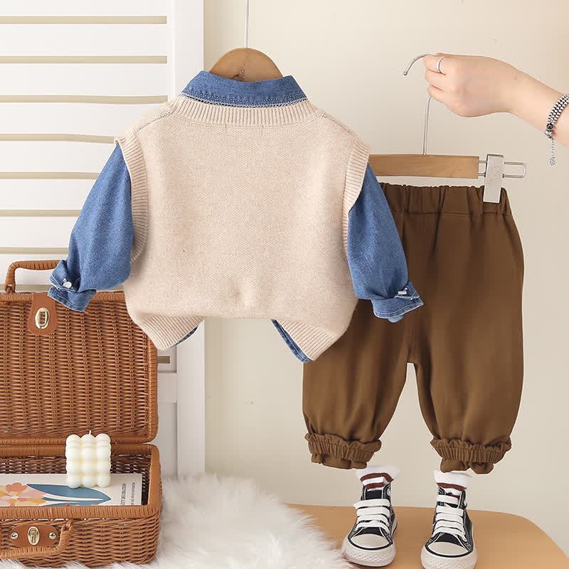 SMILE幼児男の子用スマイリーフェイスニットベスト＆ジョガーパンツ 3点セット - image 4