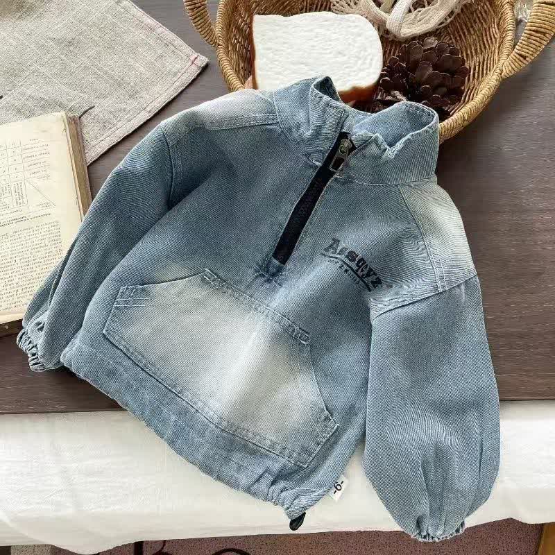 幼児男の子用ブルーデニムハーフジップトップス＆パンツ2点セット - image 3