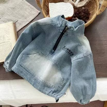幼児男の子用ブルーデニムハーフジップトップス＆パンツ2点セット - image 3