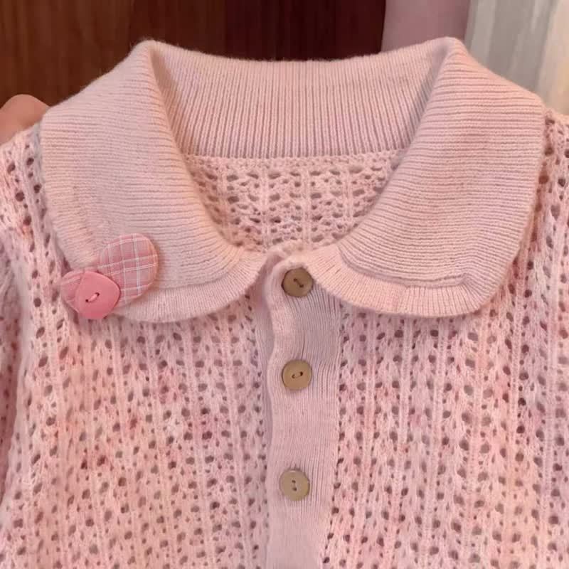 幼児用女の子向けピンクのポインテルカーディガンと水玉模様のパンツのツーピースセット - image 4