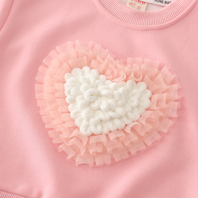 幼児用女の子向けチュールハート柄スウェットシャツとデニムパンツのツーピースセット - image 6