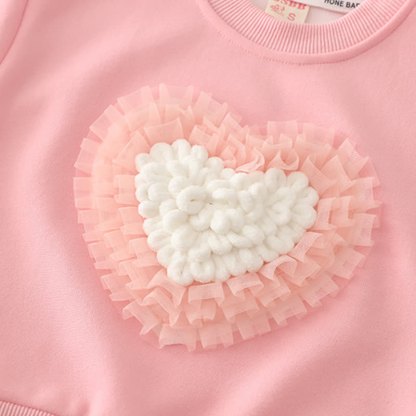 幼児用女の子向けチュールハート柄スウェットシャツとデニムパンツのツーピースセット - image 6