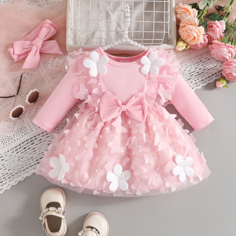 ベビーガール用花柄/ハート柄パッチチュールDress - ピンク - 12～18ヶ月 - image 1