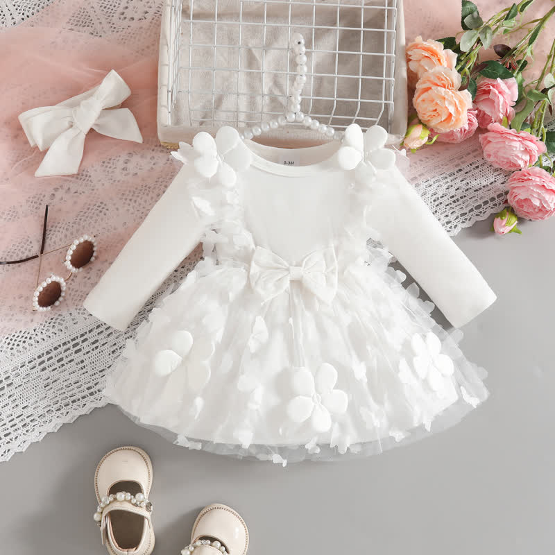 ベビーガール用花柄/ハート柄パッチチュールDress - 白 - 12～18ヶ月 - image 2