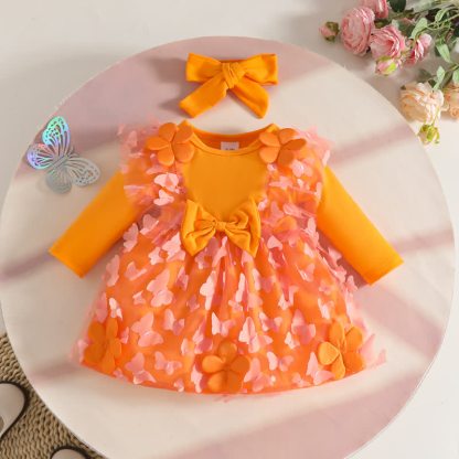 ベビーガール用花柄/ハート柄パッチチュールDress - オレンジ - 12～18ヶ月 - image 3