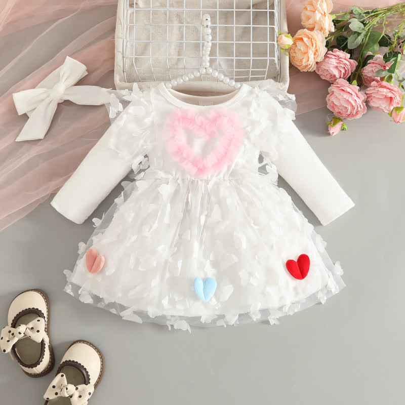 ベビーガール用花柄/ハート柄パッチチュールDress - 象牙 - 12～18ヶ月 - image 4
