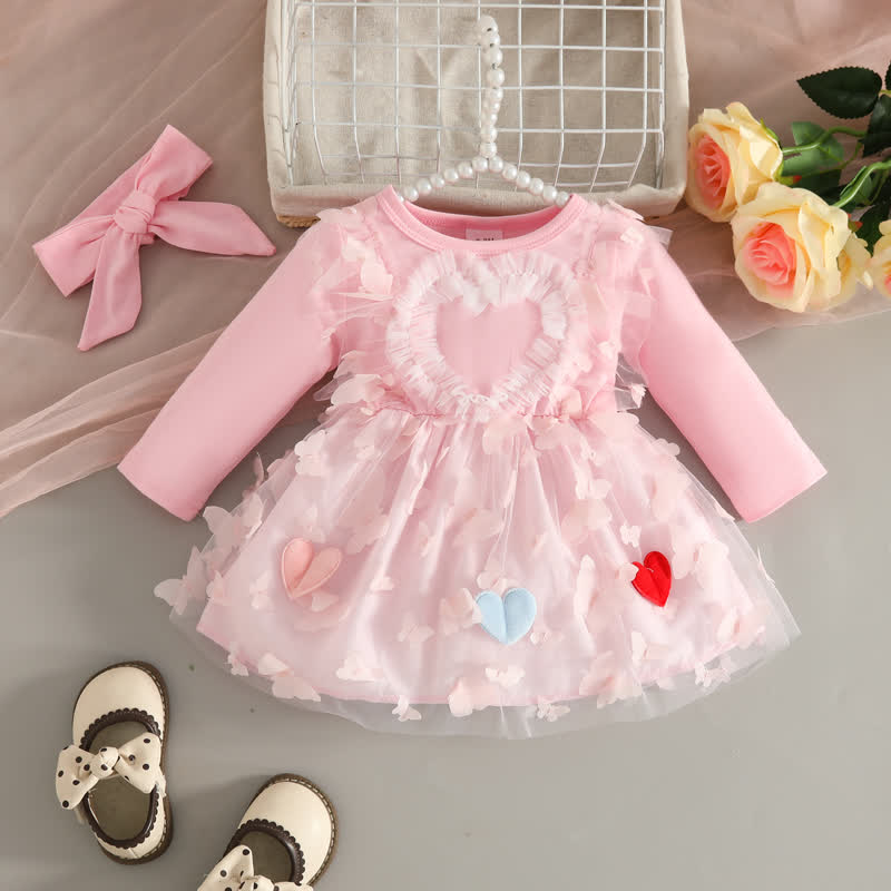 ベビーガール用花柄/ハート柄パッチチュールDress - ピーチピンク - 12～18ヶ月 - image 5