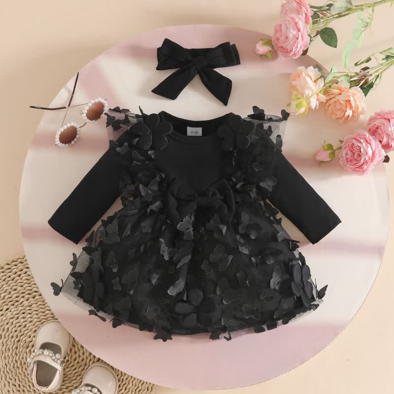 ベビーガール用花柄/ハート柄パッチチュールDress - 黒 - 12～18ヶ月 - image 6