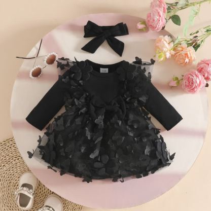 ベビーガール用花柄/ハート柄パッチチュールDress - 黒 - 12～18ヶ月 - image 6