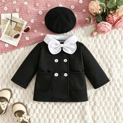 ベビー・幼児用女の子向け無地リボンコート（ベレー帽付き） - 黒 - 3歳 - image 6