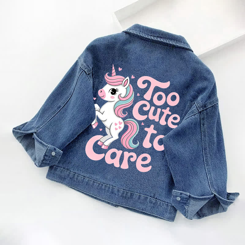 TOO CUTE TO CARE！幼児・キッズ用ユニコーン柄デニムジャケット - 青 - 10-11歳 - image 1