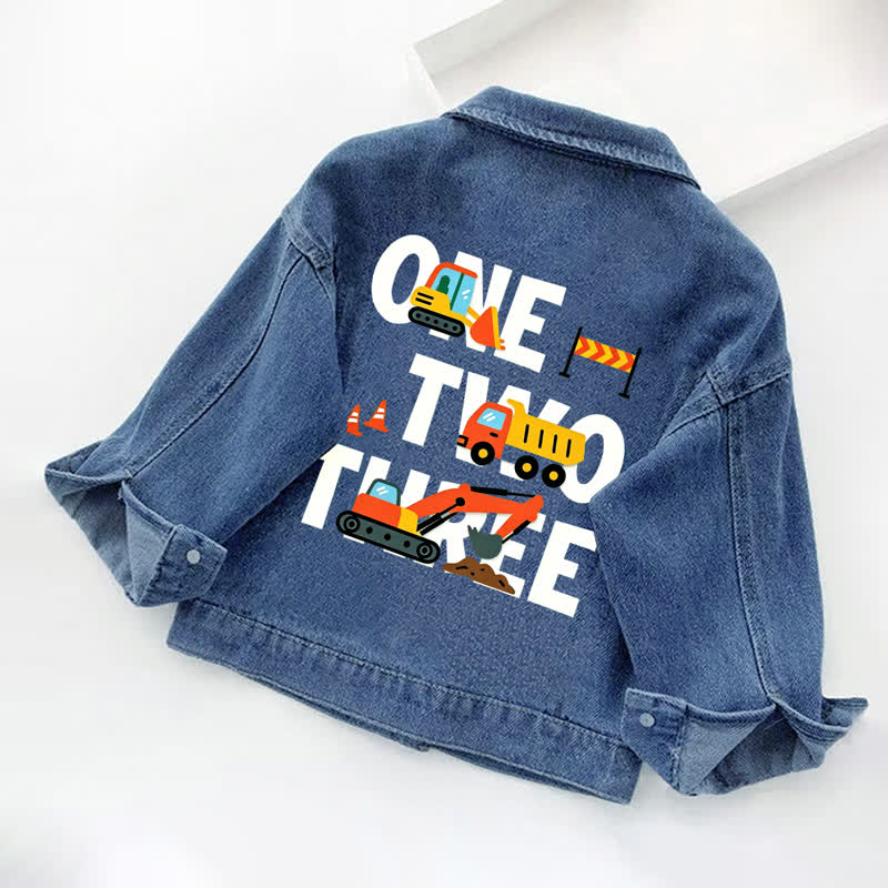 ONE TWO THREE幼児用キッズ建設車両プリントデニムジャケット - image 2