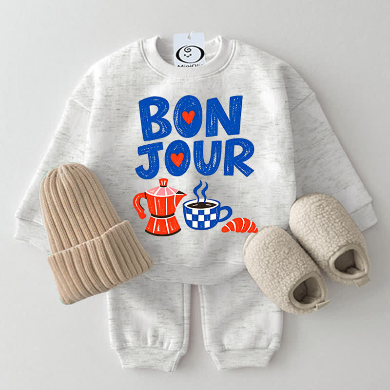BONJOURベビーライトグレースウェットシャツ2点セット - ライトグレー - 2～3歳 - image 1