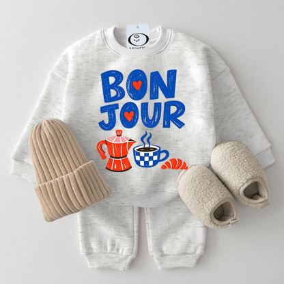 BONJOURベビーライトグレースウェットシャツ2点セット - ライトグレー - 2～3歳 - image 1