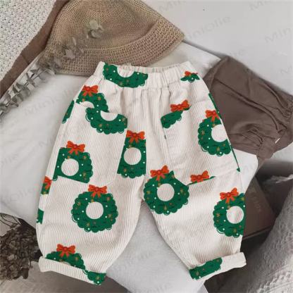 ベビー・幼児用クリスマスリース柄ベージュコーデュロイパンツ - ベージュ - 3～5歳 - image 1