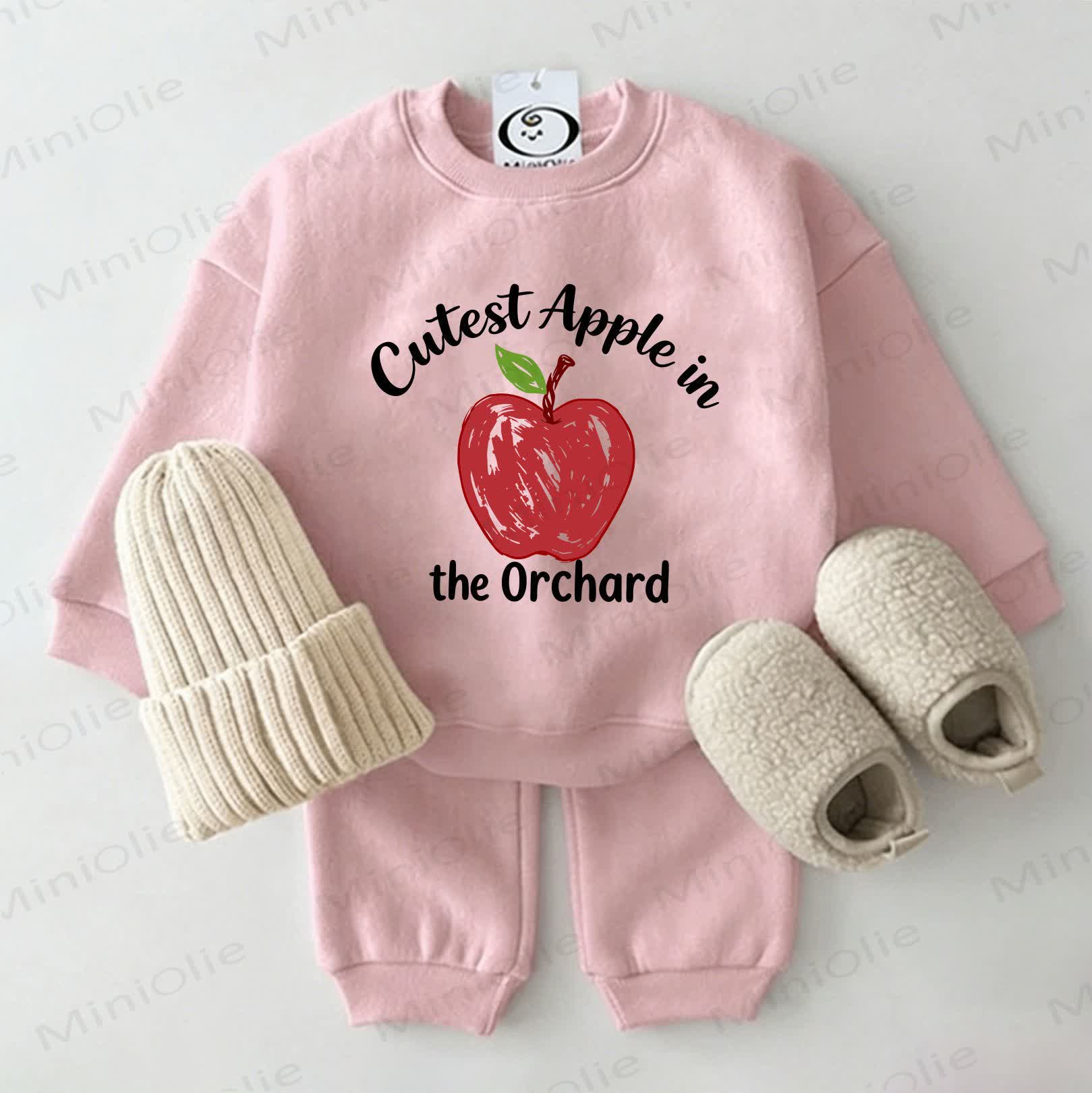 CUTEST APPLE IN THE ORCHARD！ベビーアップルプリントスウェットシャツ2点セット（ピンク） - ピンク - 2～3歳 - image 1