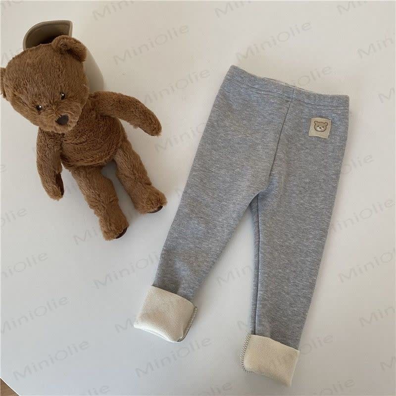 幼児用クマのワッペン付きリブ編みフリース裏地付きレギンス - グレー - 6～7歳 - image 10
